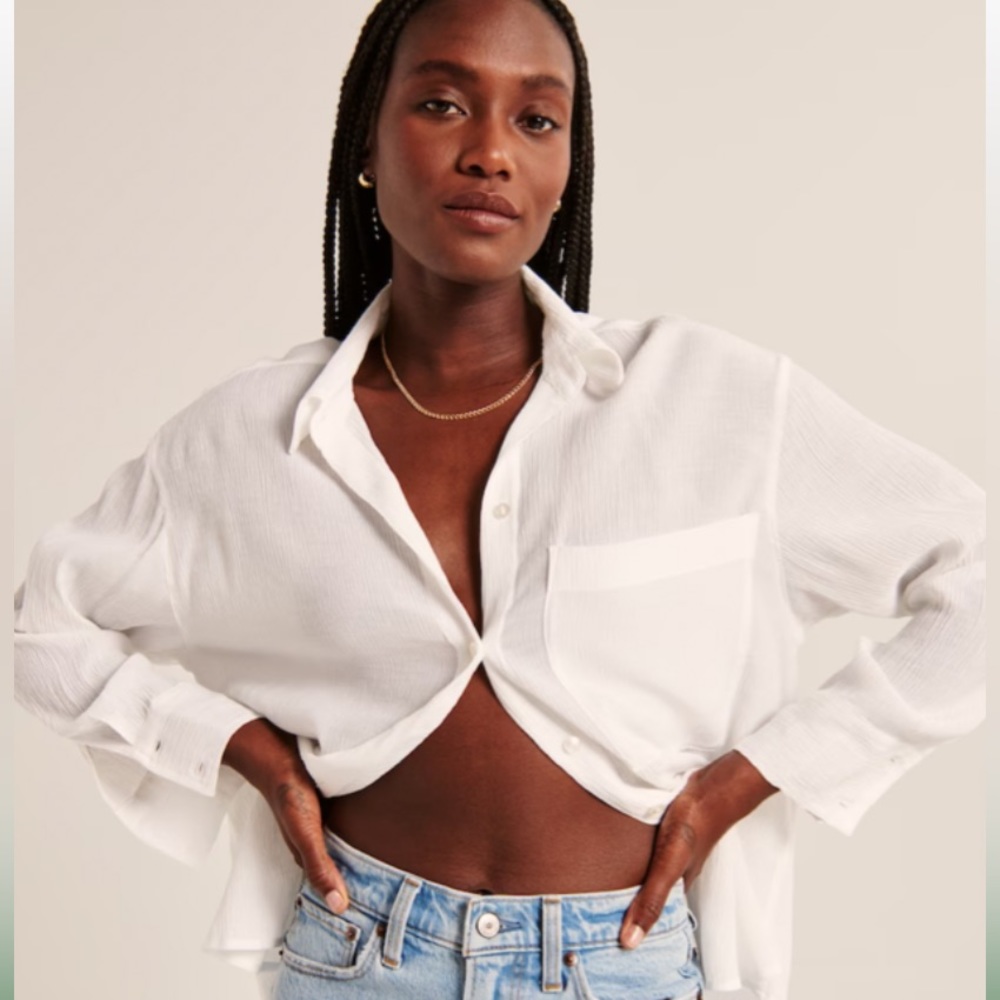 Abercrombie Oversized Crinkle Rayon Textured Shirt